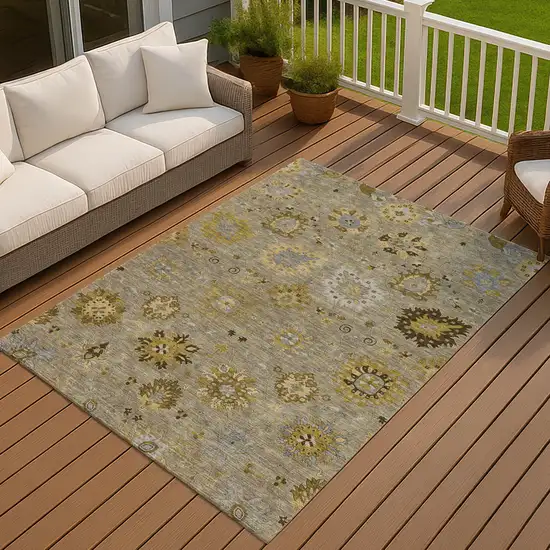 Khaki Gold And Gray Damask Washable Indoor Outdoor Area Rug Photo 9