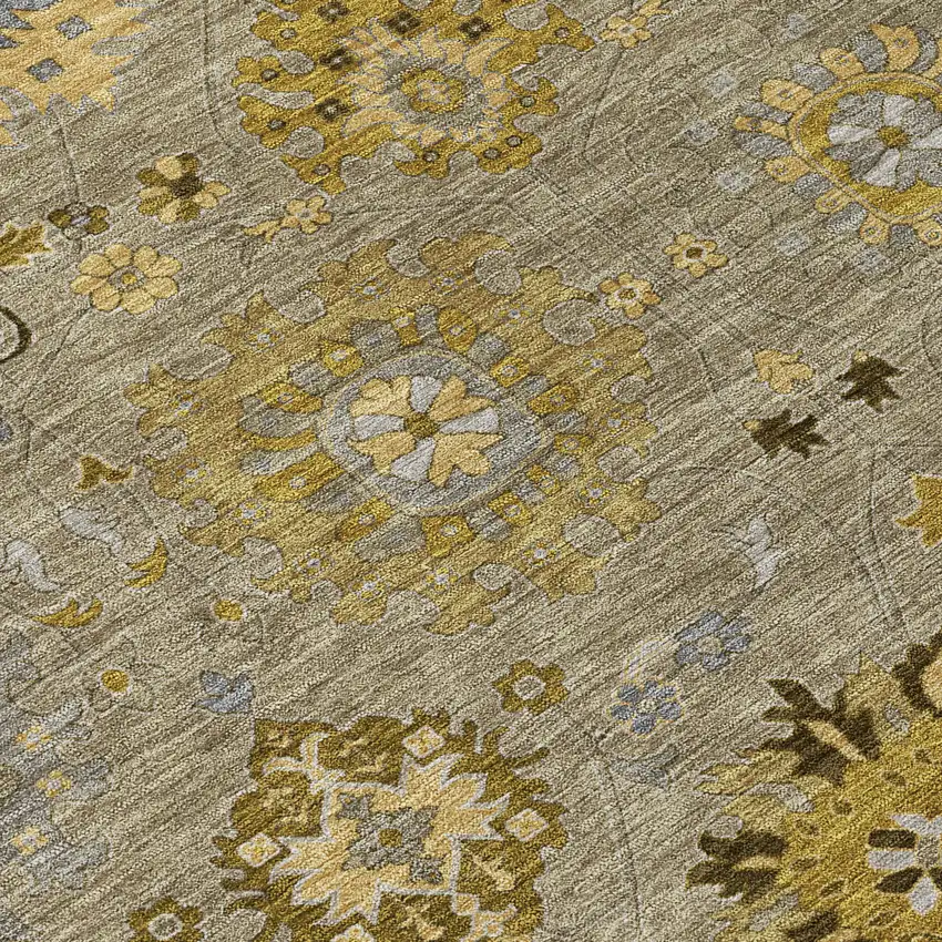 Khaki Gold And Gray Damask Washable Indoor Outdoor Area Rug Photo 8