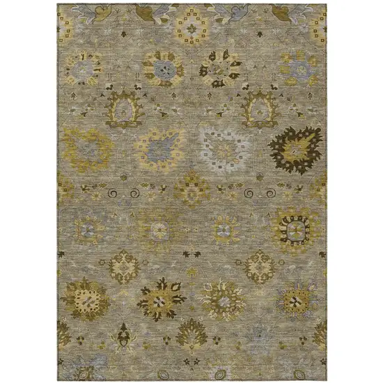 Khaki Gold And Gray Damask Washable Indoor Outdoor Area Rug Photo 2