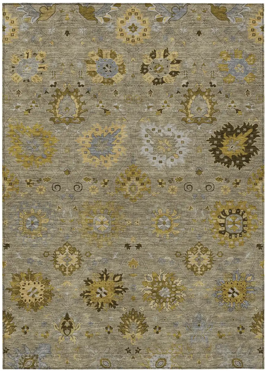 Khaki Gold And Gray Damask Washable Indoor Outdoor Area Rug Photo 2