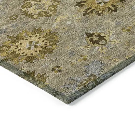 Khaki Gold And Gray Damask Washable Indoor Outdoor Area Rug Photo 6