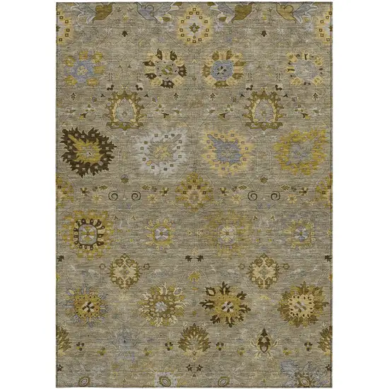 Khaki Gold And Gray Damask Washable Indoor Outdoor Area Rug Photo 5