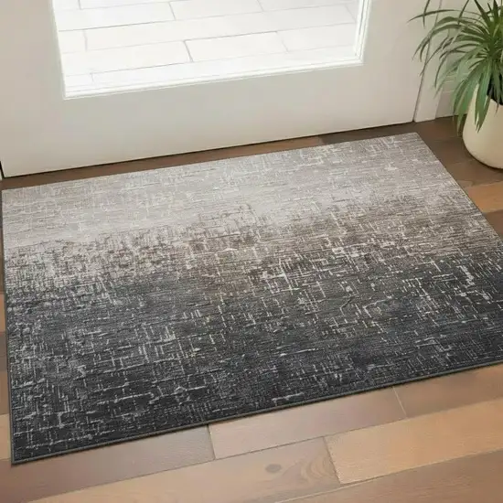 Khaki Gray And Charcoal Ombre Washable Area Rug With UV Protection Photo 2