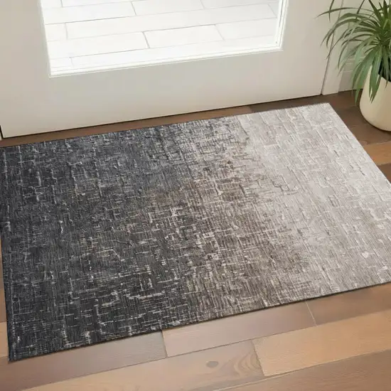 Khaki Gray And Charcoal Ombre Washable Area Rug With UV Protection Photo 1