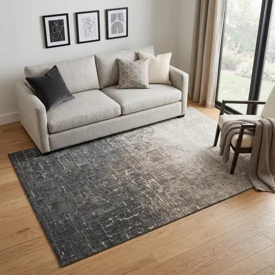 Khaki Gray And Charcoal Ombre Washable Area Rug With UV Protection Photo 1