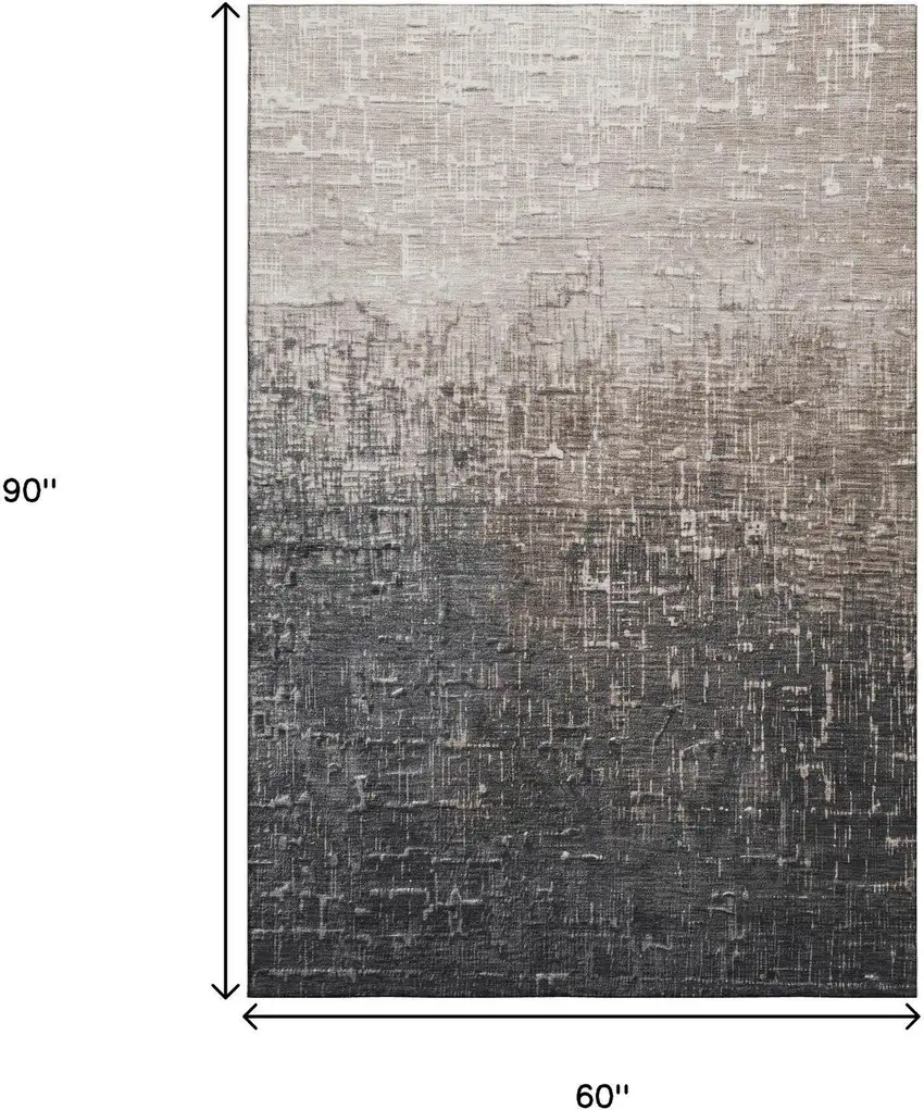 Khaki Gray And Charcoal Ombre Washable Area Rug With UV Protection Photo 6