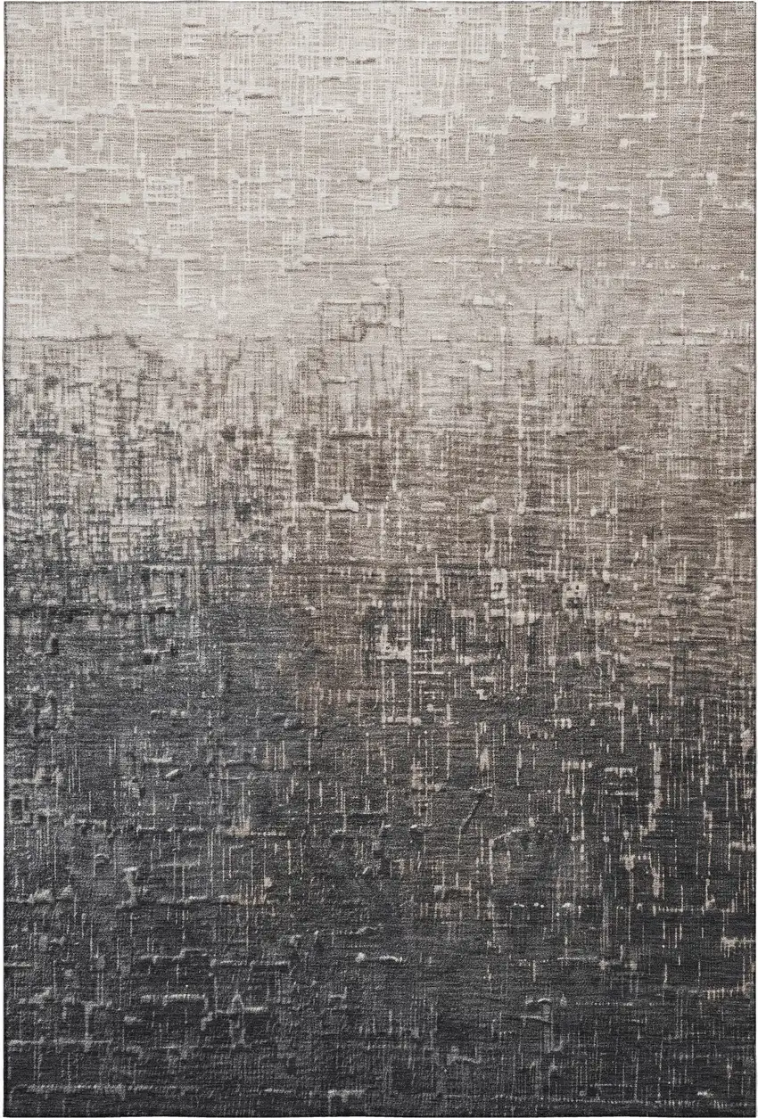 Khaki Gray And Charcoal Ombre Washable Area Rug With UV Protection Photo 1