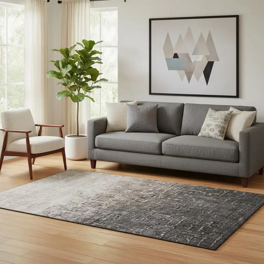 Khaki Gray And Charcoal Ombre Washable Area Rug With UV Protection Photo 2