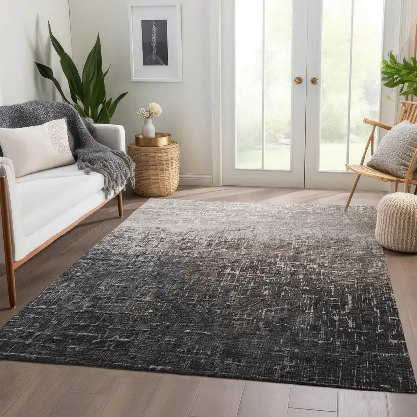 Khaki Gray And Charcoal Ombre Washable Area Rug With UV Protection Photo 5