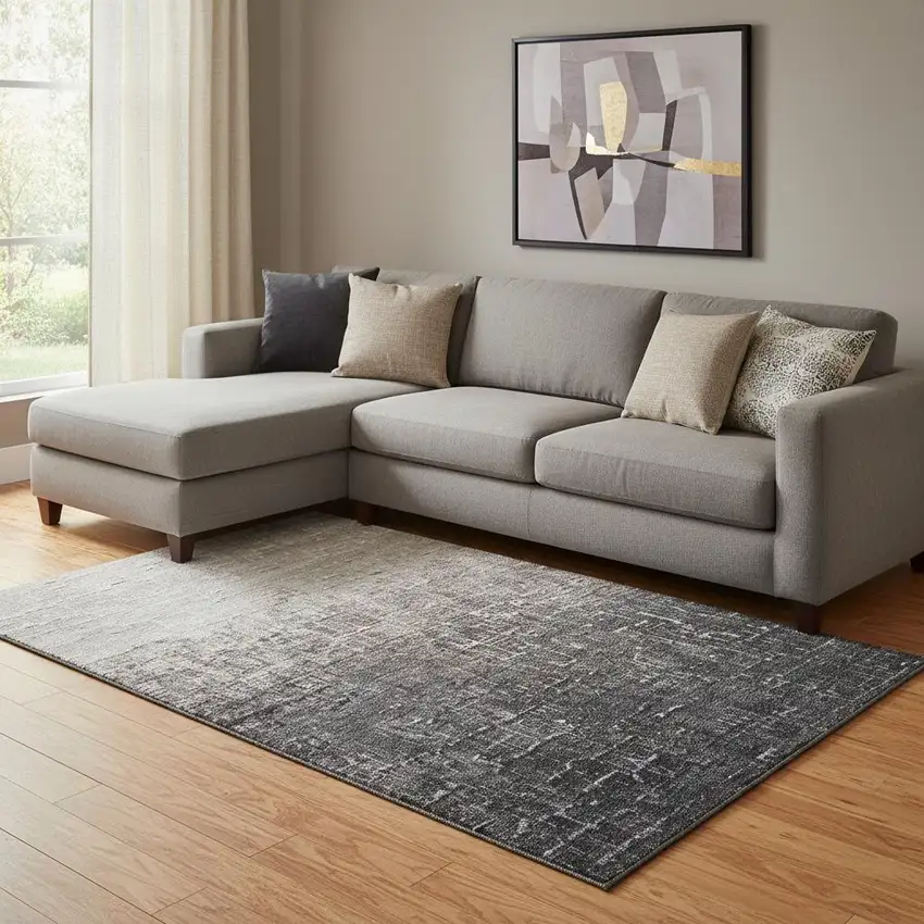 Khaki Gray And Charcoal Ombre Washable Area Rug With UV Protection Photo 2