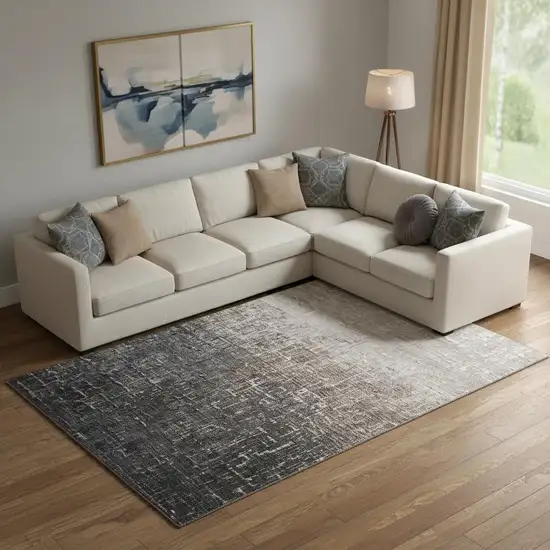 Khaki Gray And Charcoal Ombre Washable Area Rug With UV Protection Photo 2