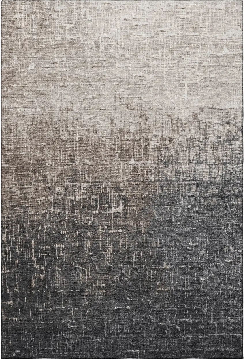 Khaki Gray And Charcoal Ombre Washable Area Rug With UV Protection Photo 2