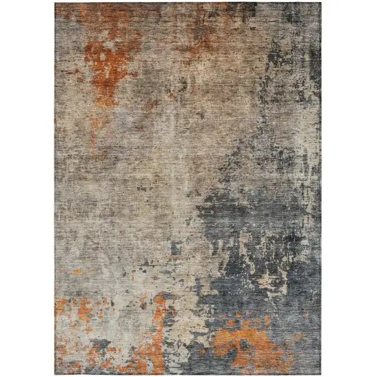 Khaki Gray And Copper Abstract Washable Indoor Outdoor Area Rug Photo 6