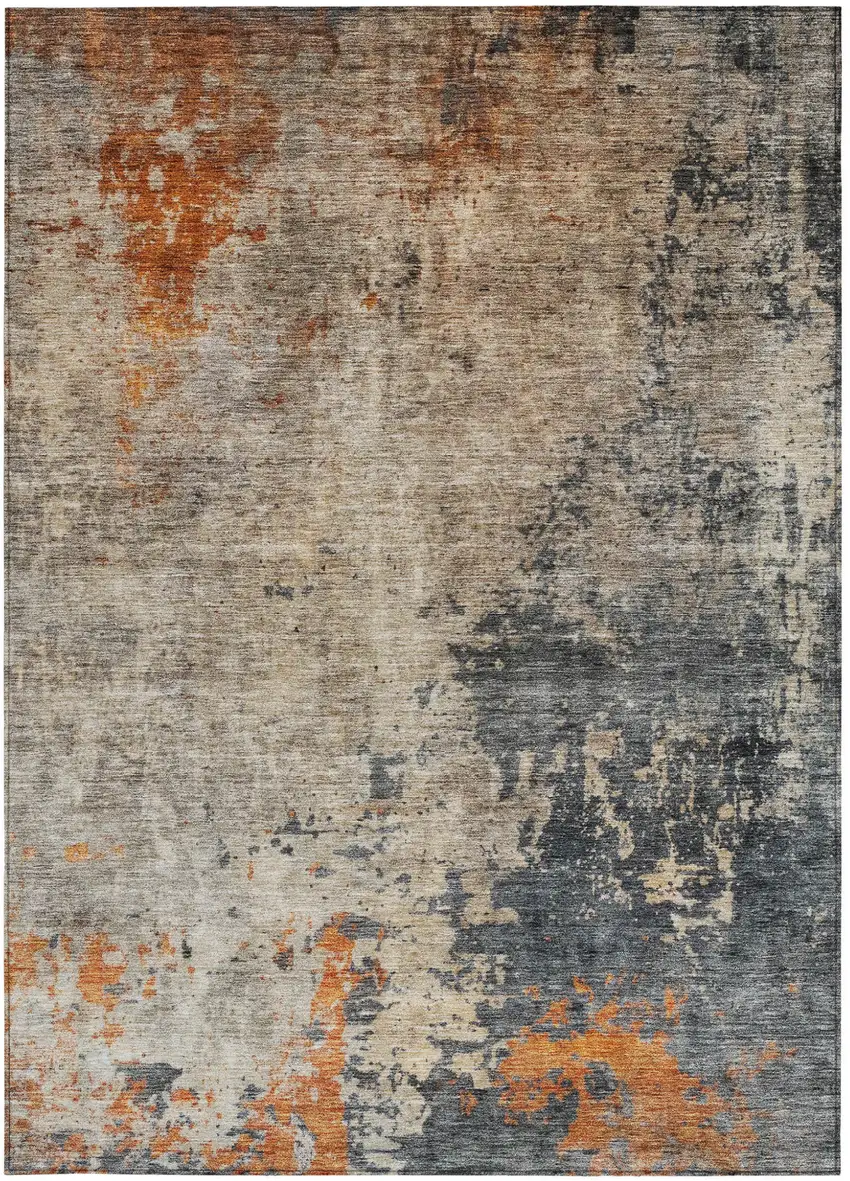 Khaki Gray And Copper Abstract Washable Indoor Outdoor Area Rug Photo 6