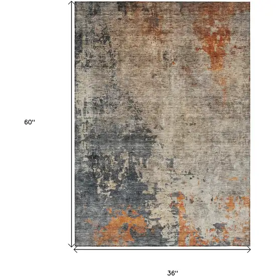 Khaki Gray And Copper Abstract Washable Indoor Outdoor Area Rug Photo 3