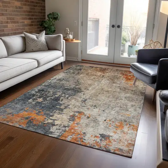 Khaki Gray And Copper Abstract Washable Indoor Outdoor Area Rug Photo 8