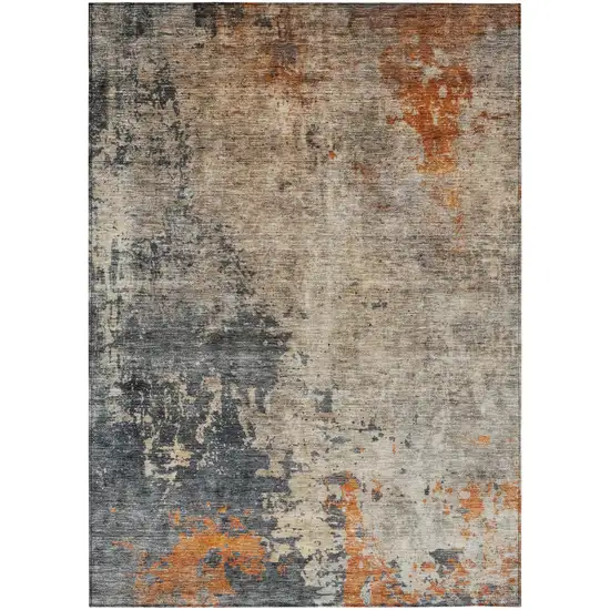 Khaki Gray And Copper Abstract Washable Indoor Outdoor Area Rug Photo 2