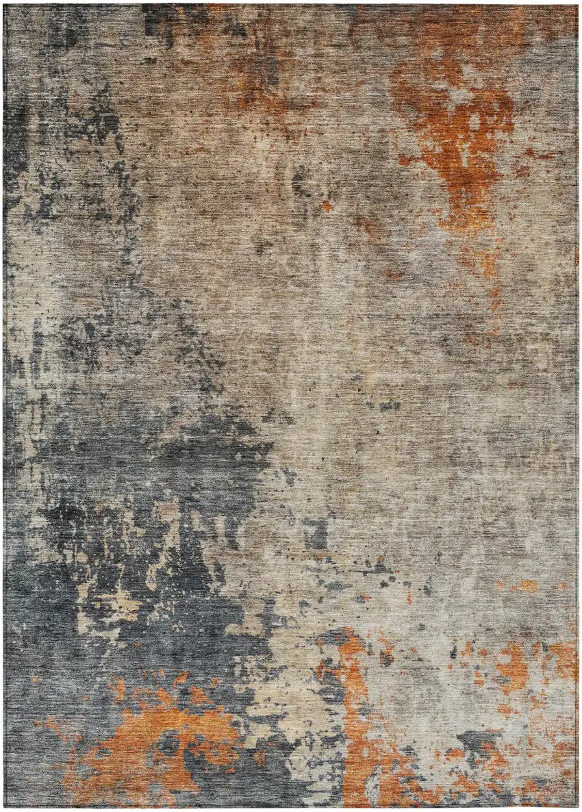 Khaki Gray And Copper Abstract Washable Indoor Outdoor Area Rug Photo 2