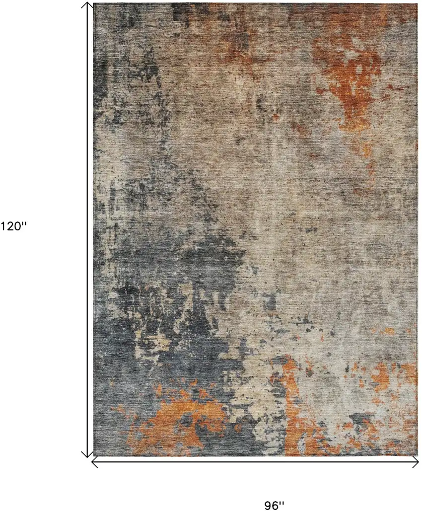 Khaki Gray And Copper Abstract Washable Indoor Outdoor Area Rug Photo 3