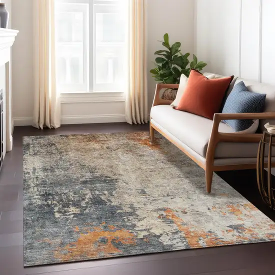 Khaki Gray And Copper Abstract Washable Indoor Outdoor Area Rug Photo 9