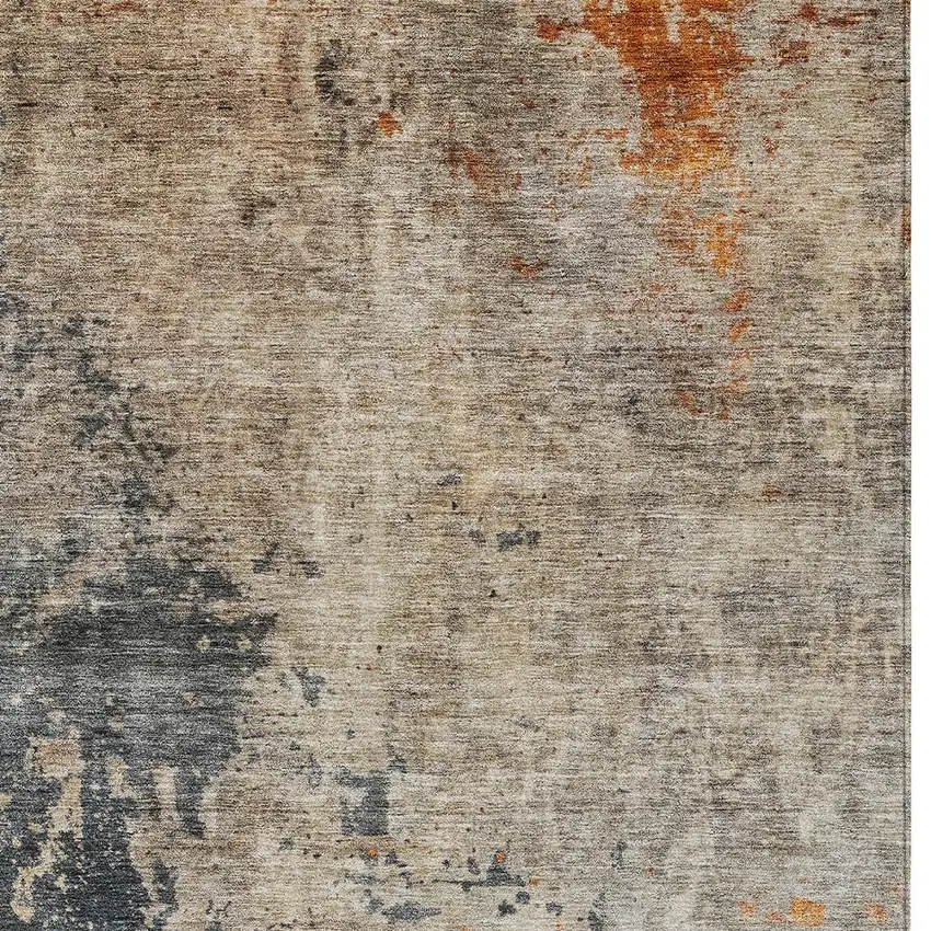 Khaki Gray And Copper Abstract Washable Indoor Outdoor Area Rug Photo 6