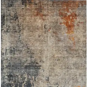 Photo of Khaki Gray And Copper Abstract Washable Indoor Outdoor Area Rug