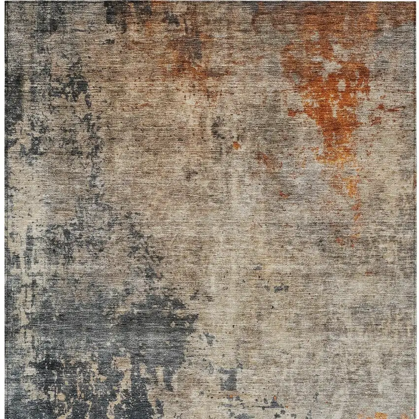 Khaki Gray And Copper Abstract Washable Indoor Outdoor Area Rug Photo 7