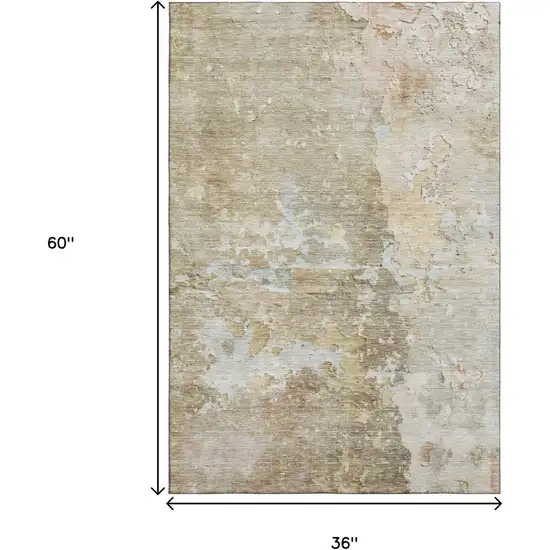 Khaki Gray And Gold Abstract Washable Area Rug With UV Protection Photo 3