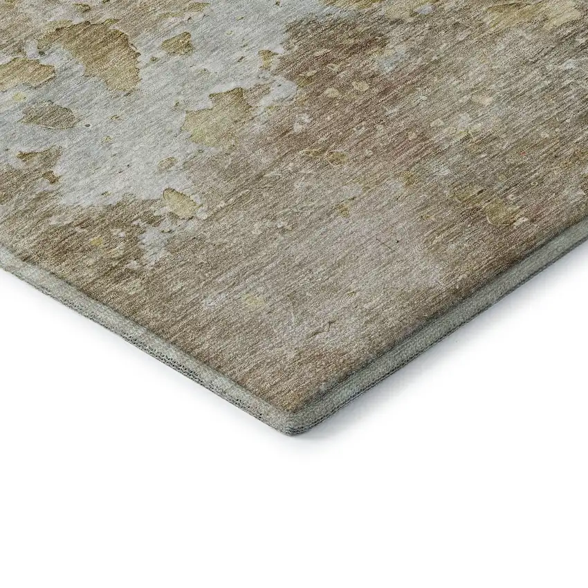 Khaki Gray And Gold Abstract Washable Area Rug With UV Protection Photo 7