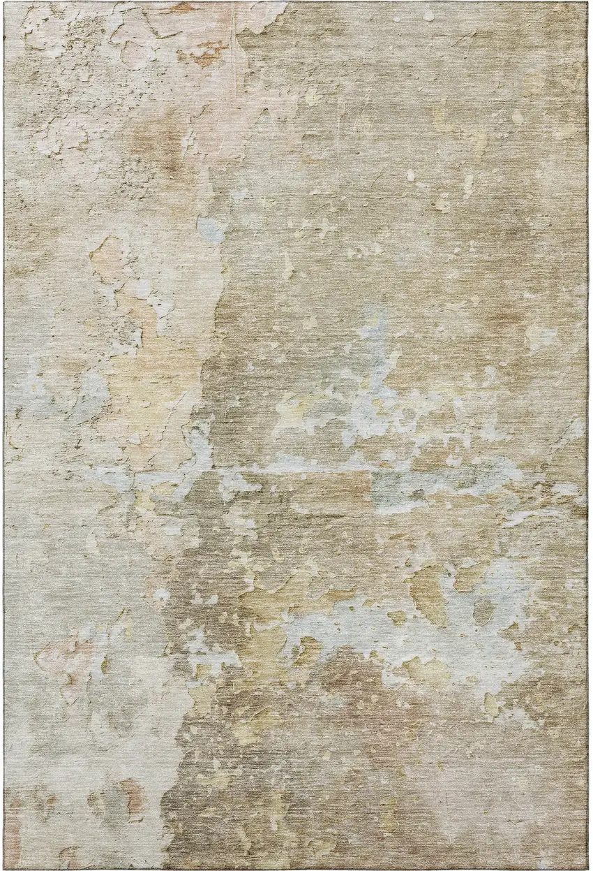 Khaki Gray And Gold Abstract Washable Area Rug With UV Protection Photo 3