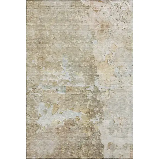 Khaki Gray And Gold Abstract Washable Area Rug With UV Protection Photo 1