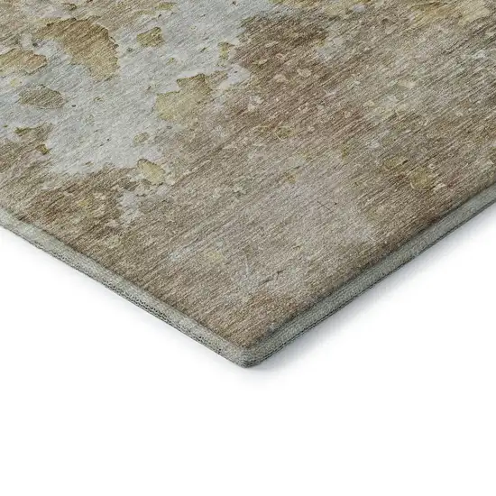 Khaki Gray And Gold Abstract Washable Area Rug With UV Protection Photo 7