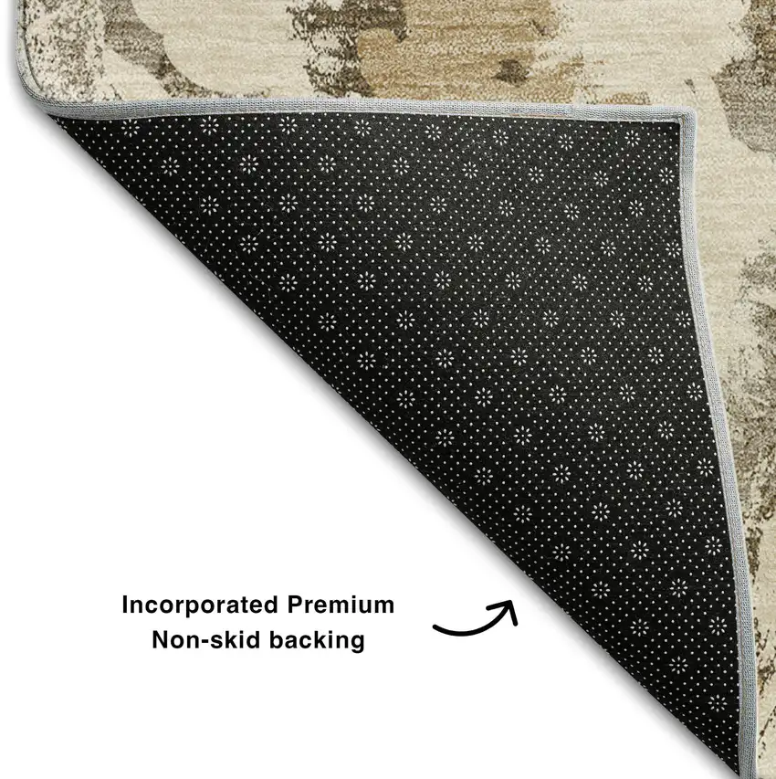 Khaki Gray And Ivory Floral Washable Area Rug With UV Protection Photo 7