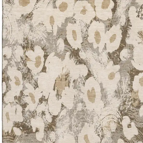 Khaki Gray And Ivory Floral Washable Area Rug With UV Protection Photo 3