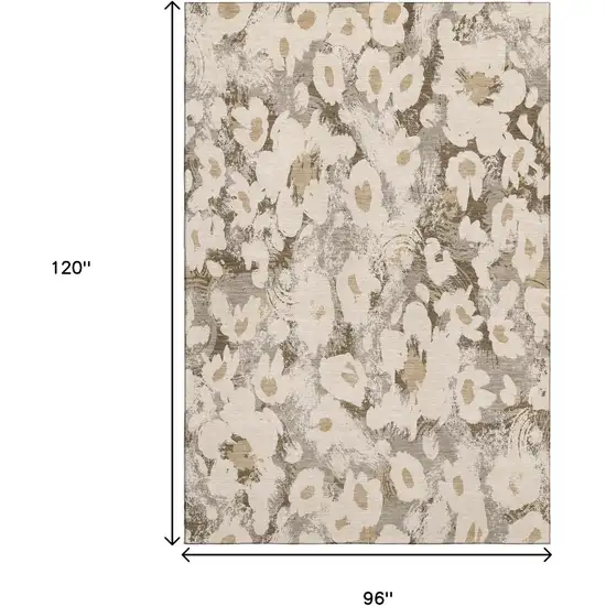 Khaki Gray And Ivory Floral Washable Area Rug With UV Protection Photo 3