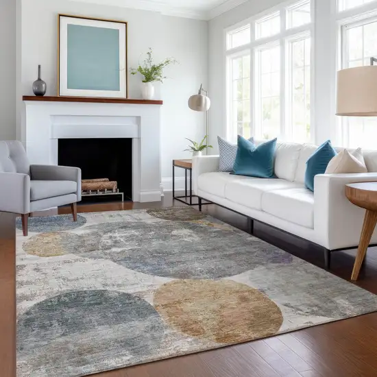 Khaki Gray And Ivory Geometric Washable Indoor Outdoor Area Rug Photo 4