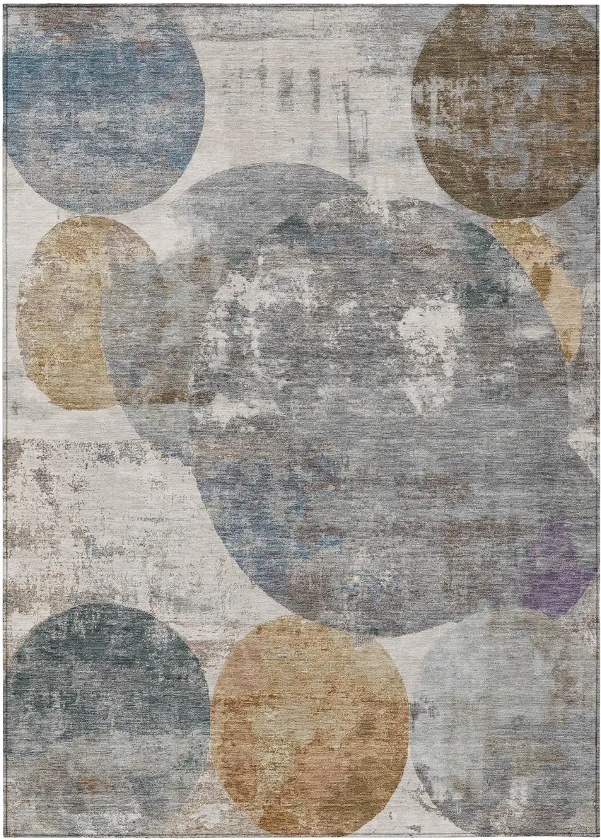 Khaki Gray And Ivory Geometric Washable Indoor Outdoor Area Rug Photo 8