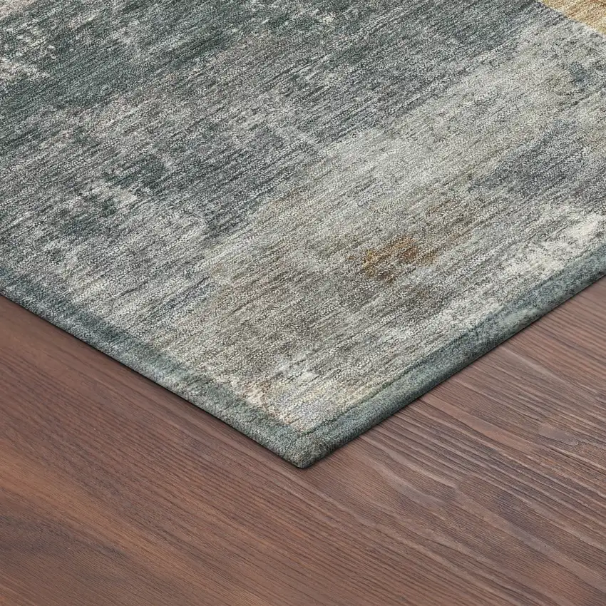 Khaki Gray And Ivory Geometric Washable Indoor Outdoor Area Rug Photo 5