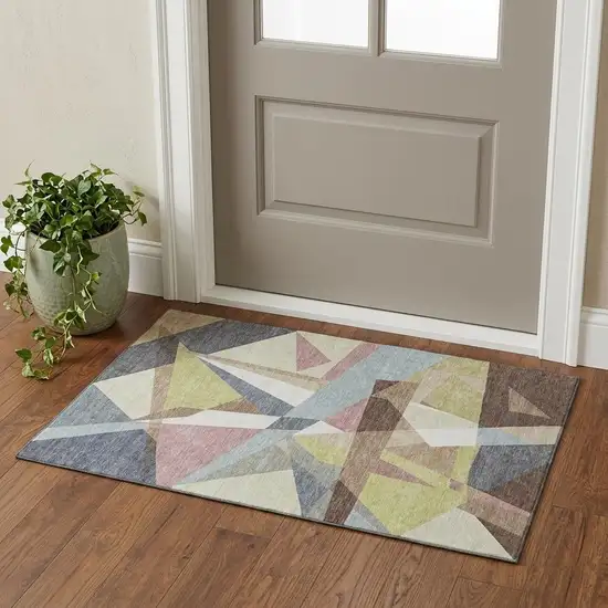 Khaki Gray And Mauve Geometric Washable Area Rug With UV Protection Photo 1