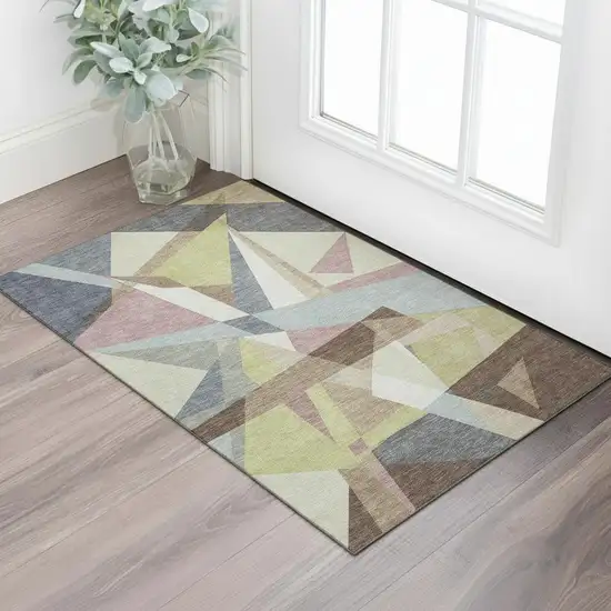 Khaki Gray And Mauve Geometric Washable Area Rug With UV Protection Photo 2
