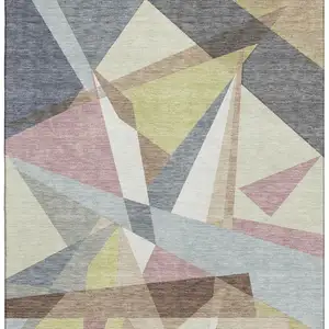 Photo of Khaki Gray And Mauve Geometric Washable Area Rug With UV Protection