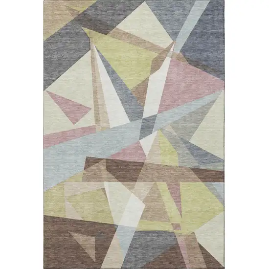 Khaki Gray And Mauve Geometric Washable Area Rug With UV Protection Photo 3
