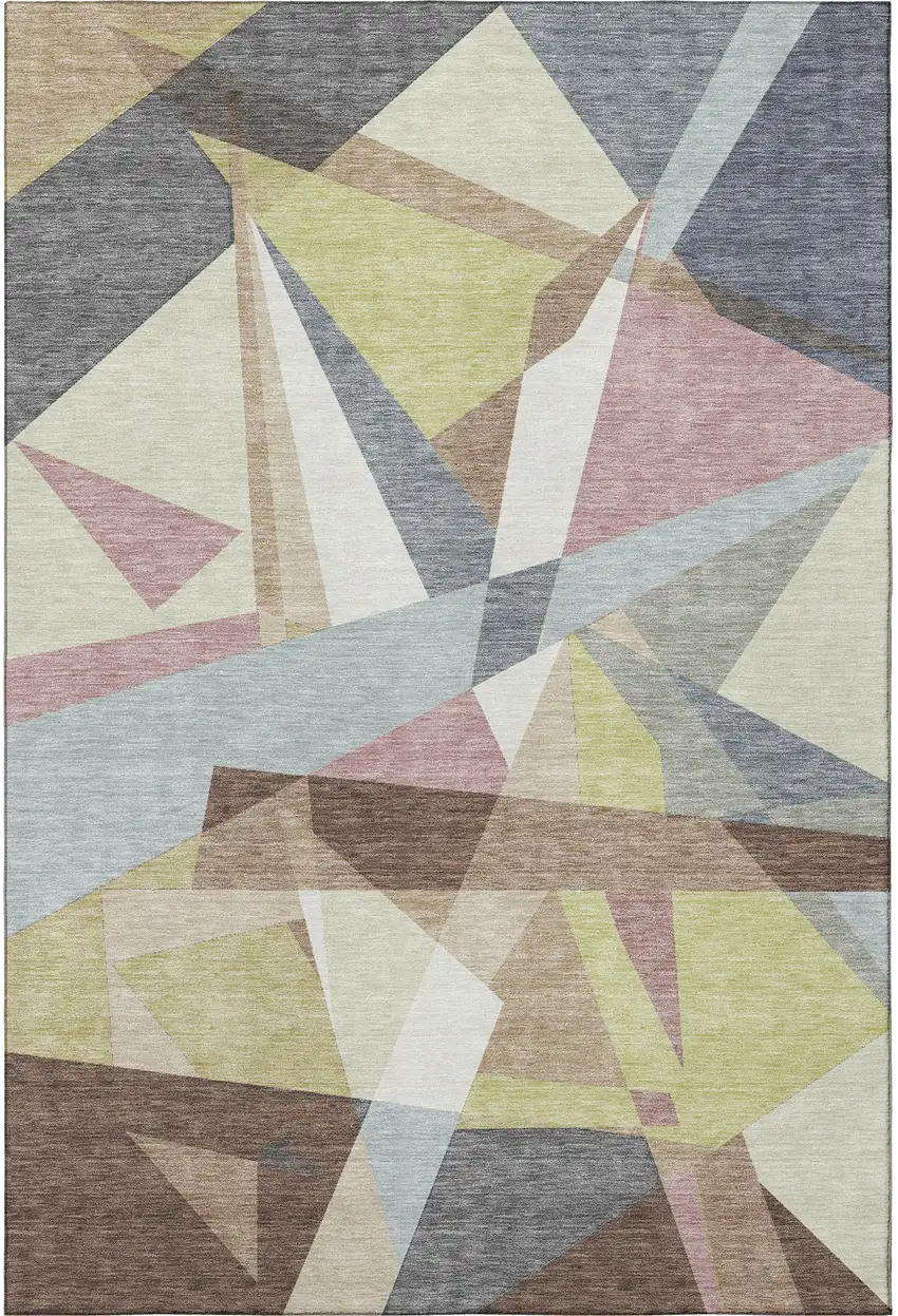 Khaki Gray And Mauve Geometric Washable Area Rug With UV Protection Photo 3