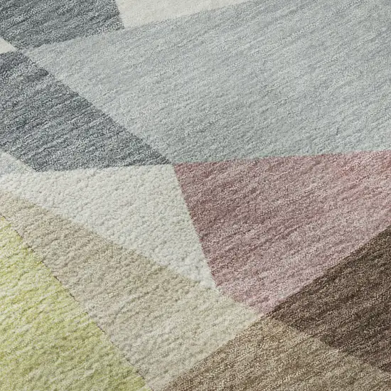 Khaki Gray And Mauve Geometric Washable Area Rug With UV Protection Photo 9