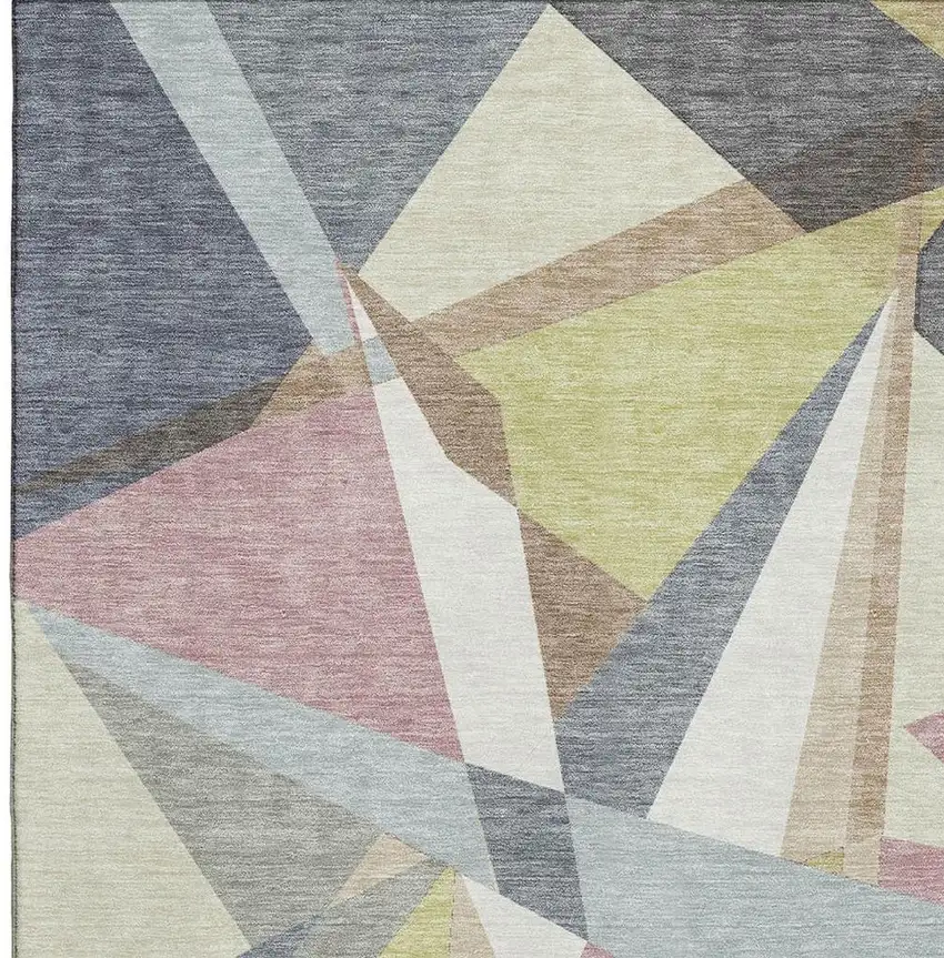 Khaki Gray And Mauve Geometric Washable Area Rug With UV Protection Photo 2