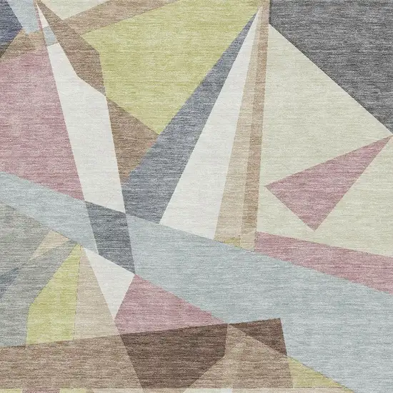 Khaki Gray And Mauve Geometric Washable Area Rug With UV Protection Photo 2