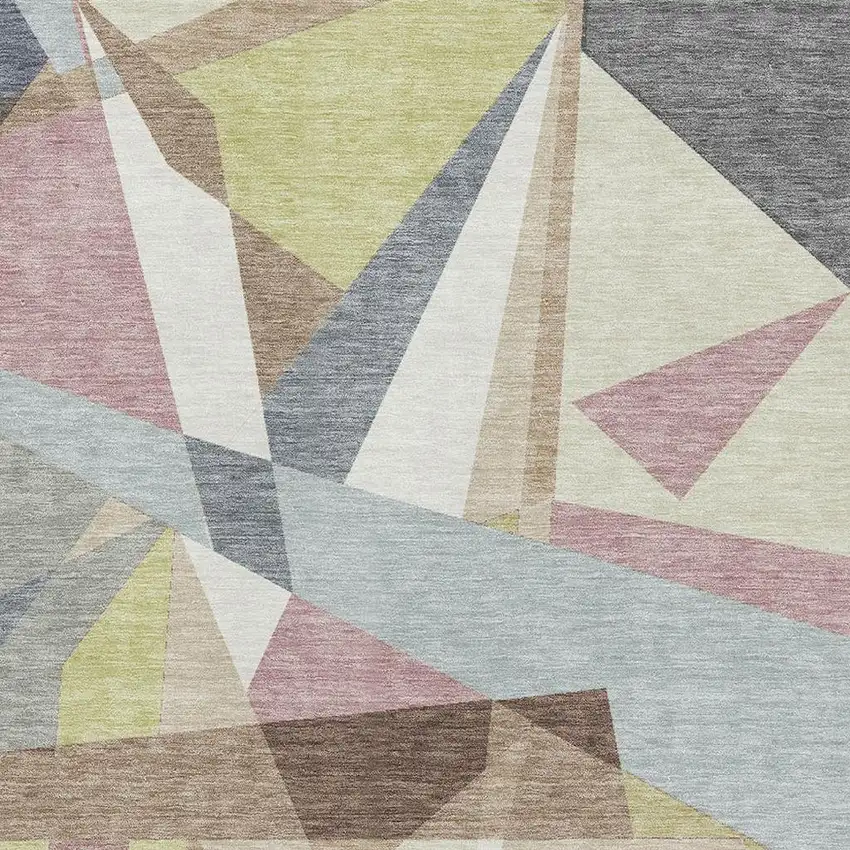 Khaki Gray And Mauve Geometric Washable Area Rug With UV Protection Photo 2