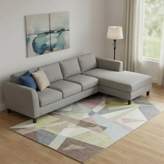 Khaki Gray And Mauve Geometric Washable Area Rug With UV Protection Photo 2