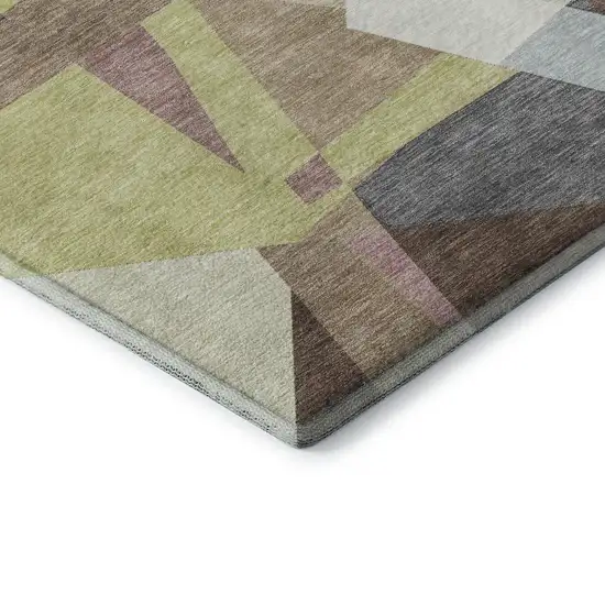 Khaki Gray And Mauve Geometric Washable Area Rug With UV Protection Photo 7