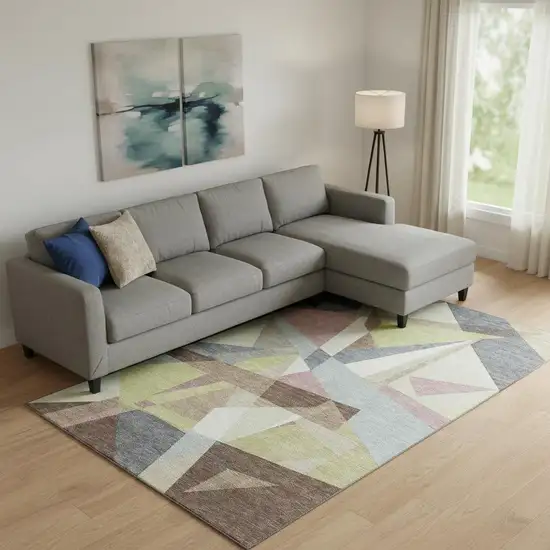 Khaki Gray And Mauve Geometric Washable Area Rug With UV Protection Photo 2